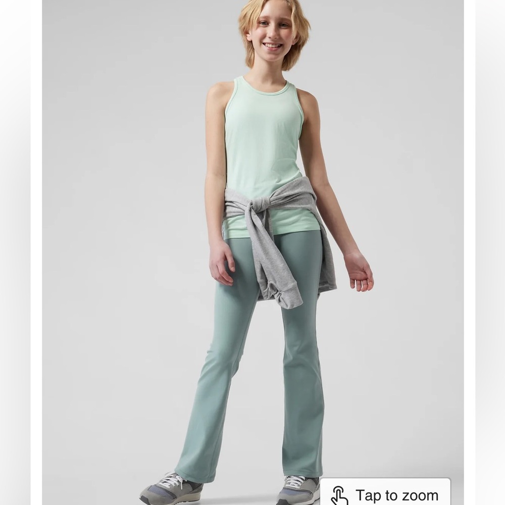 Athleta Girls High Rise Chit Chat Flare Pants XL (14) Light Green